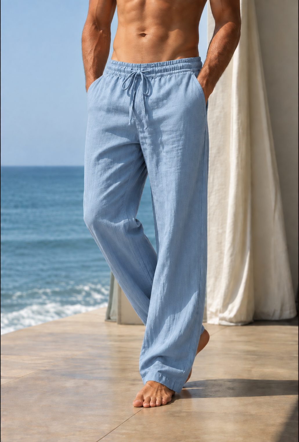 Pantalón Casual Hombre de Lino y Algodón - Corte Recto