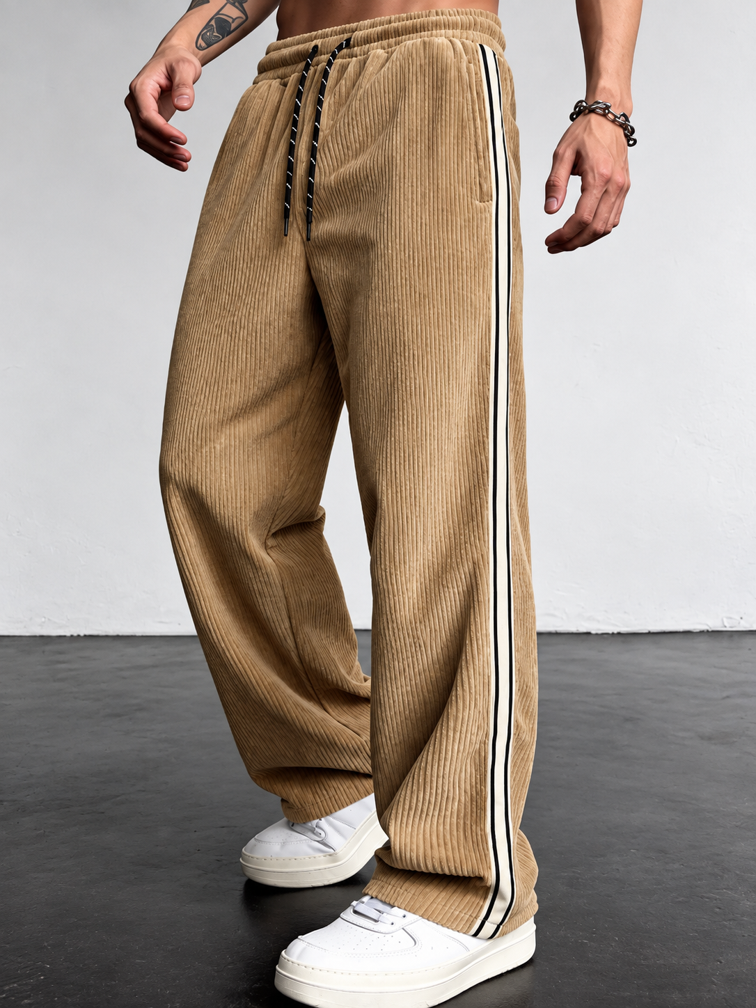 Pantalón de Pana Wide Leg con Rayas Laterales