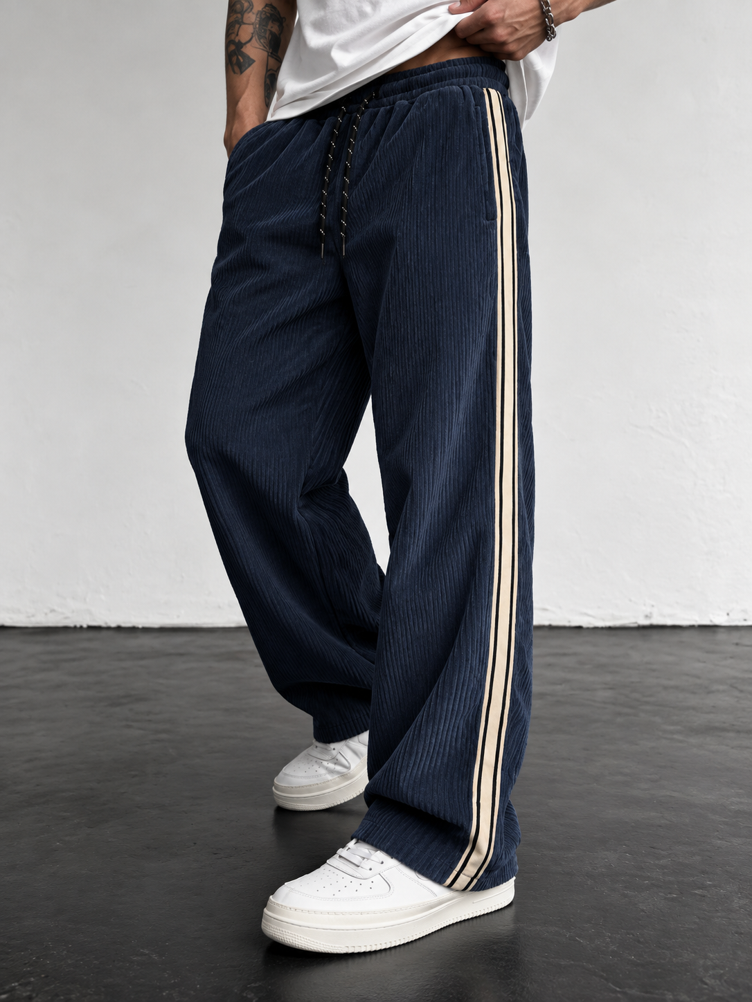 Pantalón de Pana Wide Leg con Rayas Laterales
