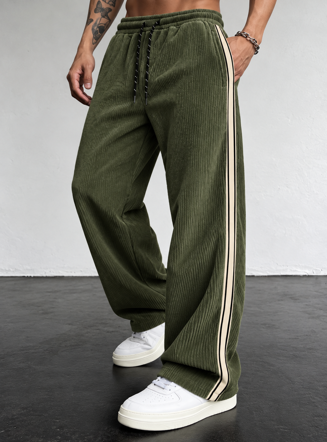 Pantalón de Pana Wide Leg con Rayas Laterales