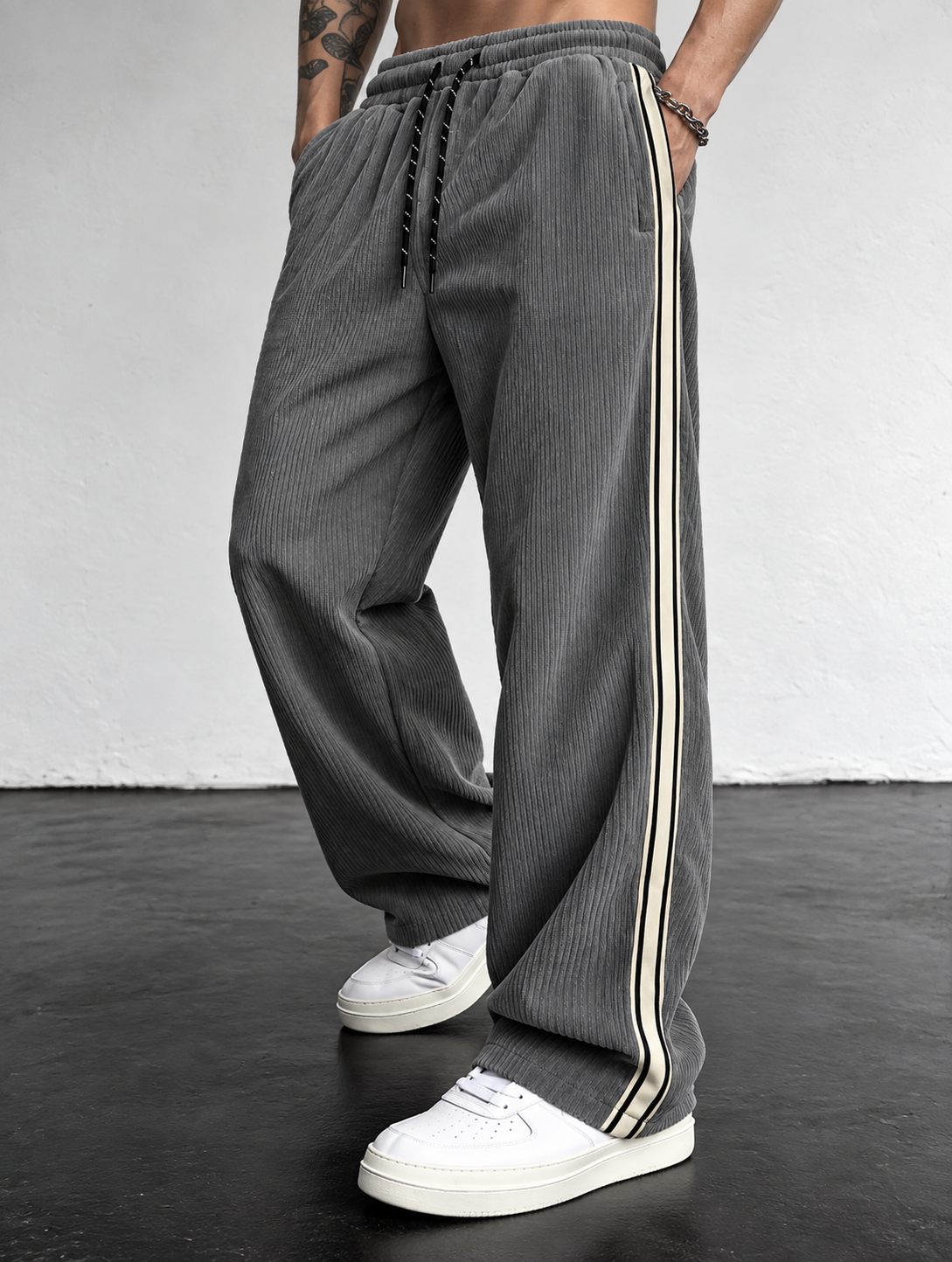 Pantalón de Pana Wide Leg con Rayas Laterales