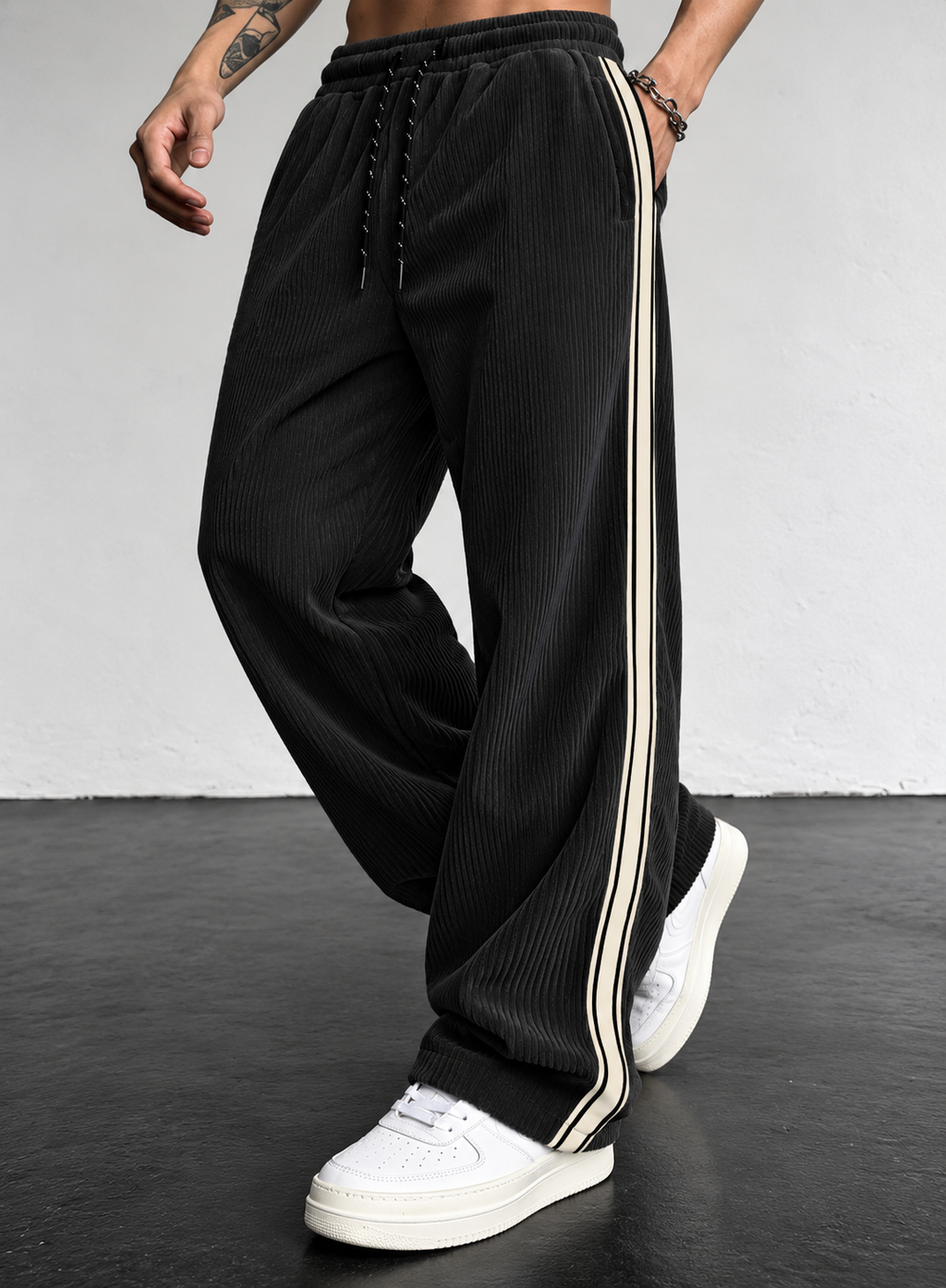 Pantalón de Pana Wide Leg con Rayas Laterales