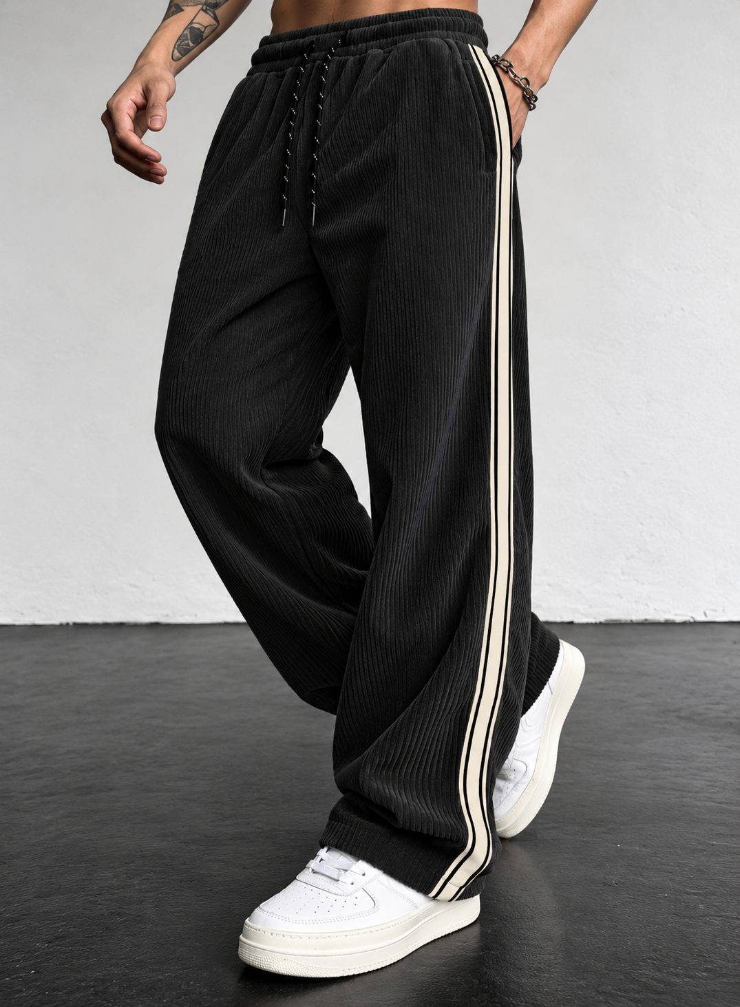 Pantalón de Pana Wide Leg con Rayas Laterales