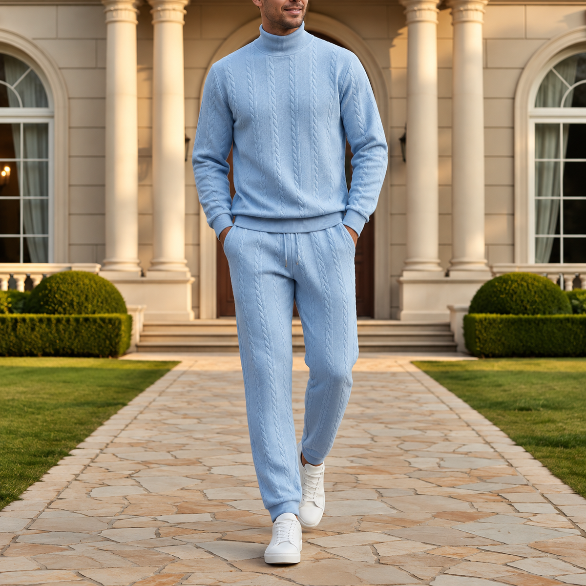 Conjunto Casual Hombre – Jersey de Cuello Alto y Pantalón Largo