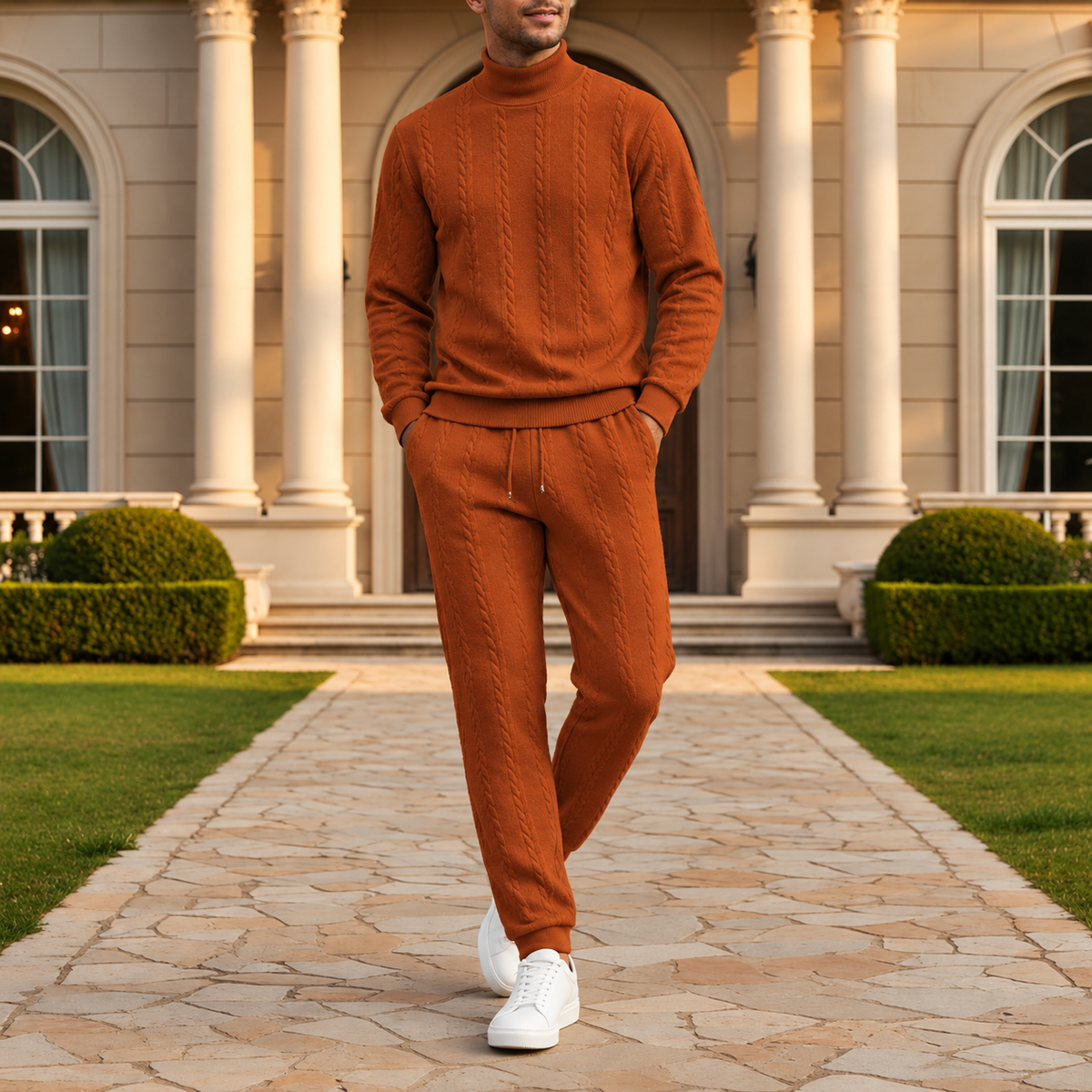Conjunto Casual Hombre – Jersey de Cuello Alto y Pantalón Largo