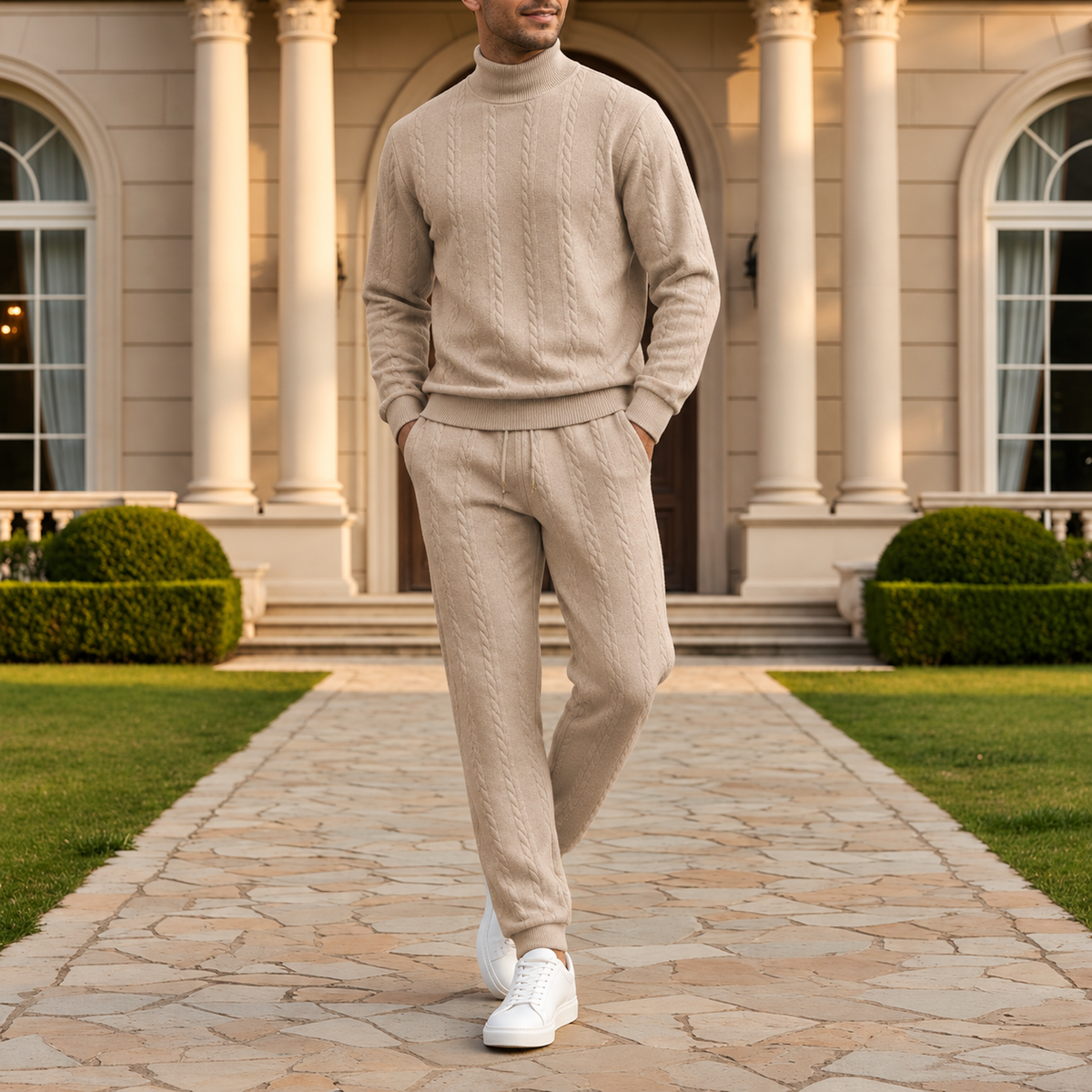 Conjunto Casual Hombre – Jersey de Cuello Alto y Pantalón Largo