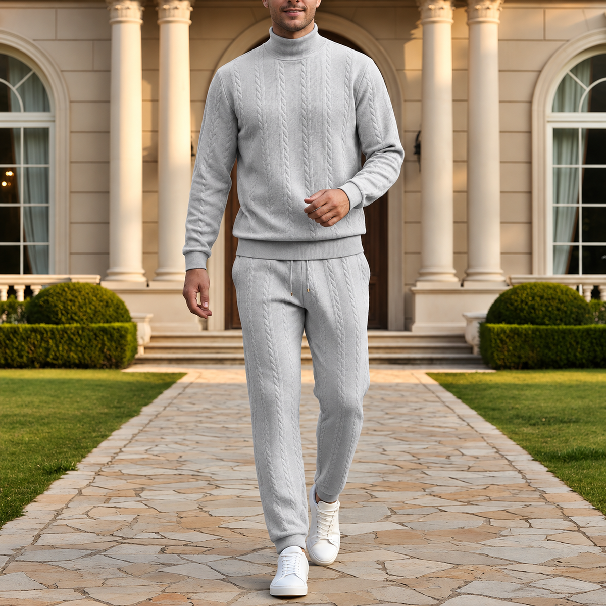 Conjunto Casual Hombre – Jersey de Cuello Alto y Pantalón Largo
