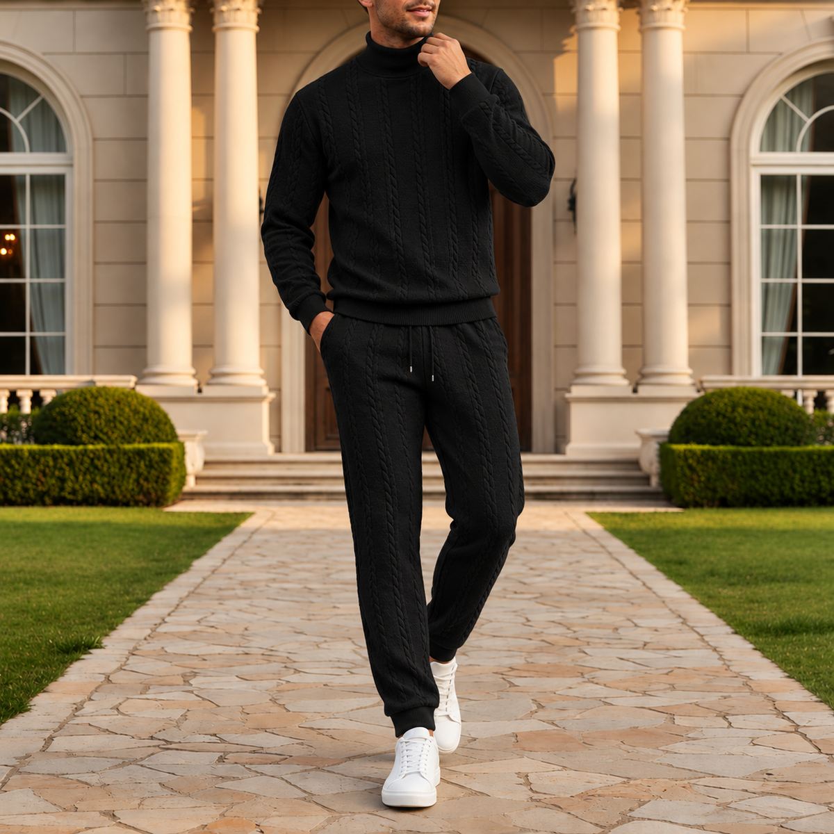 Conjunto Casual Hombre – Jersey de Cuello Alto y Pantalón Largo